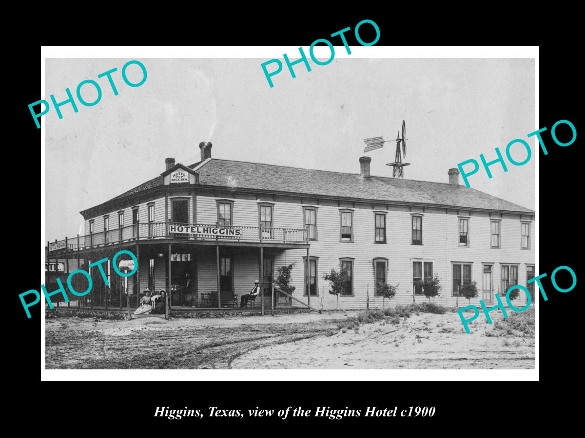 OLD LARGE HISTORIC PHOTO OF HIGGINS TEXAS, VIEW OF THE HIGGINS HOTEL c1900