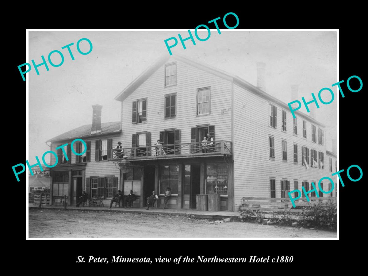 OLD LARGE HISTORIC PHOTO St PETER MINNESOTA, VIEW OF THE NORTHWESTERN HOTEL 1880