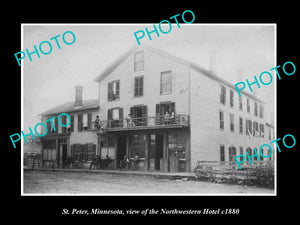 OLD LARGE HISTORIC PHOTO St PETER MINNESOTA, VIEW OF THE NORTHWESTERN HOTEL 1880