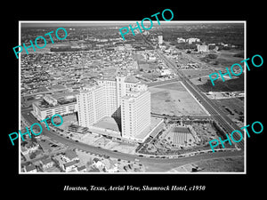 OLD LARGE HISTORIC PHOTO OF HOUSTON TEXAS, AERIAL VIEW OF SHAMROCK HOTEL c1950