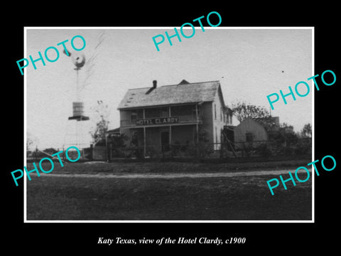 OLD LARGE HISTORIC PHOTO OF KATY TEXAS, VIEW OF THE CLARDY HOTEL c1900