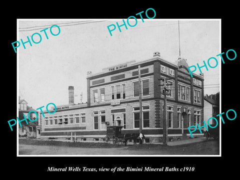 OLD LARGE HISTORIC PHOTO OF MINERAL WELLS TEXAS, VIEW OF BIMINI BATH HOUSE c1910