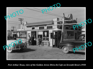 OLD LARGE HISTORIC PHOTO OF PORT ARTHUR TEXAS, GOLDEN ARROW DRIVE-IN CAFE c1950