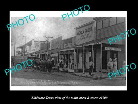 OLD LARGE HISTORIC PHOTO OF SKIDMORE TEXAS, VIEW OF THE MAIN St & STORES c1900