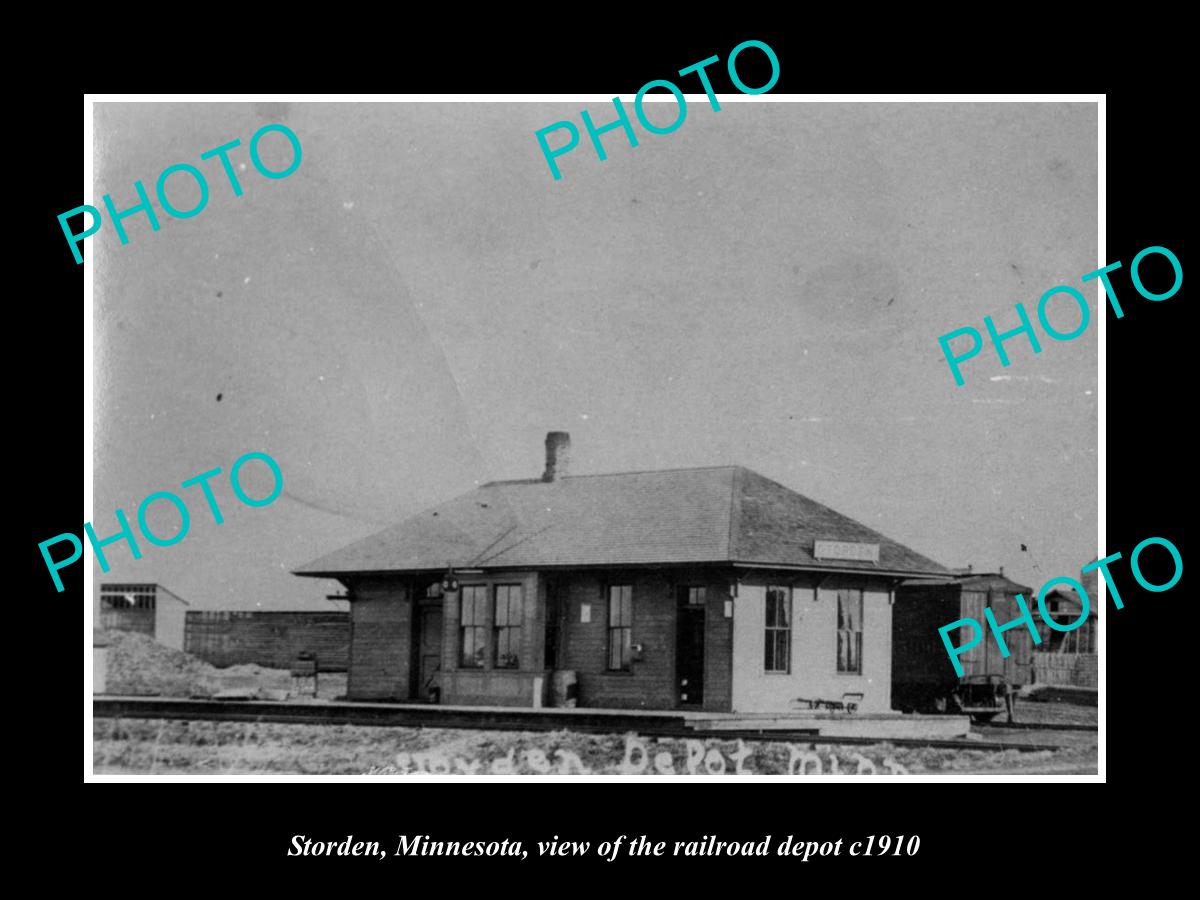 OLD LARGE HISTORIC PHOTO STORDEN MINNESOTA, VIEW OF THE RAILROAD DEPOT c1910