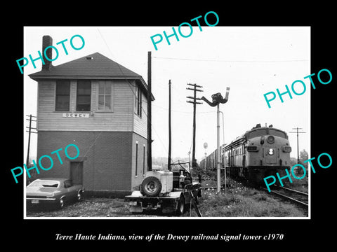 OLD LARGE HISTORIC PHOTO OF TERRE HAUTE INDIANA, THE DEWEY RAILROAD TOWER c1970