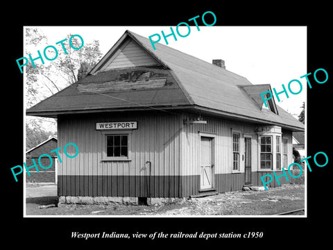 OLD LARGE HISTORIC PHOTO OF WESTPORT INDIANA, THE RAILROAD DEPOT STATION c1950