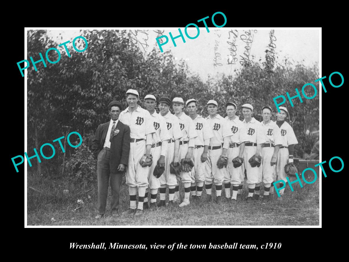 OLD LARGE HISTORIC PHOTO WRENSHALL MINNESOTA, THE TOWN BASEBALL TEAM c1910