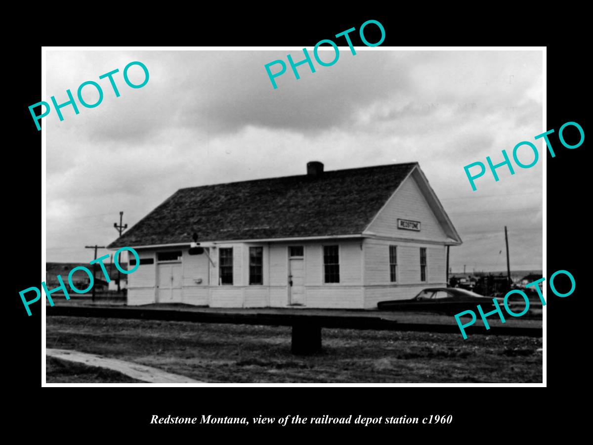 OLD LARGE HISTORIC PHOTO OF REDSTONE MONTANA, THE RAILROAD DEPOT STATION c1960