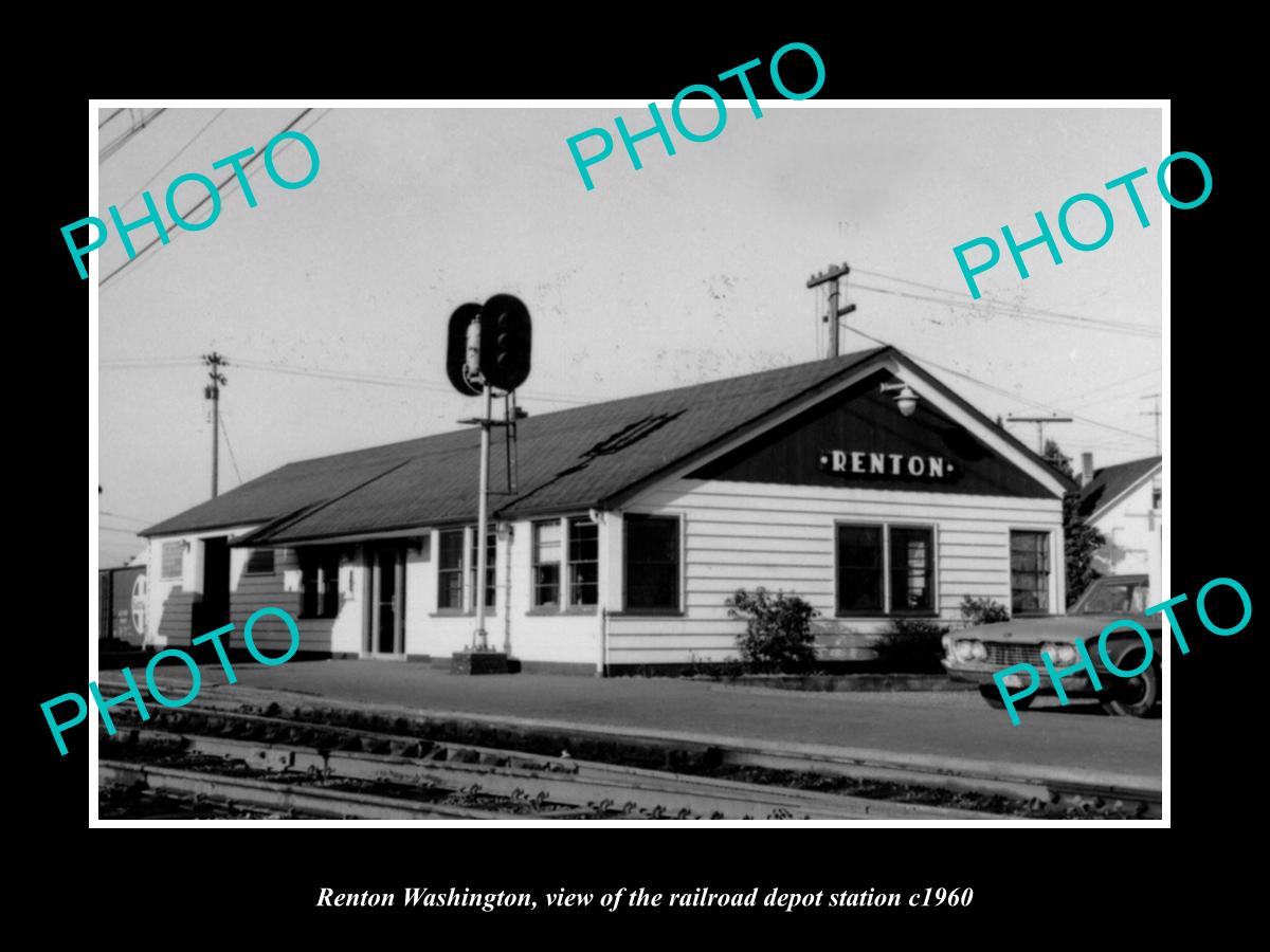 OLD LARGE HISTORIC PHOTO OF RENTON WASHINGTON, THE RAILROAD DEPOT STATION c1960