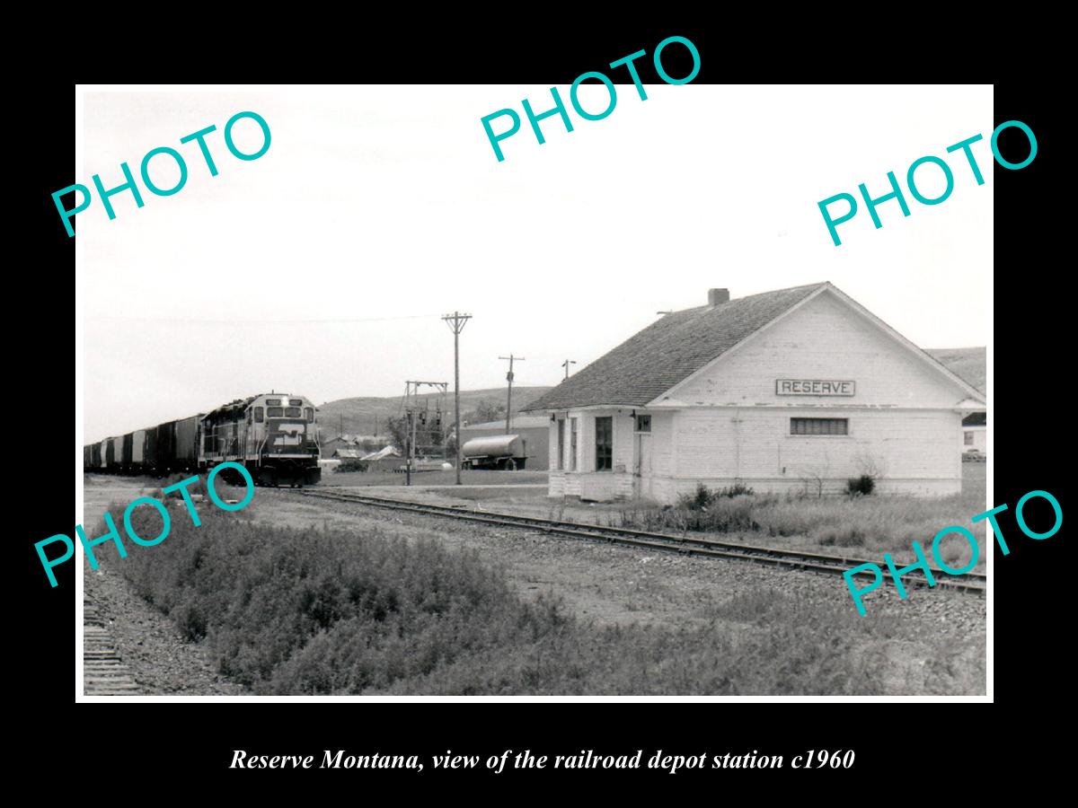 OLD LARGE HISTORIC PHOTO OF RESERVE MONTANA, THE RAILROAD DEPOT STATION c1960