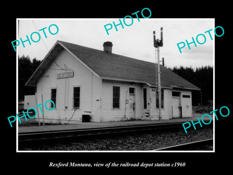 OLD LARGE HISTORIC PHOTO OF REXFORD MONTANA, THE RAILROAD DEPOT STATION c1960