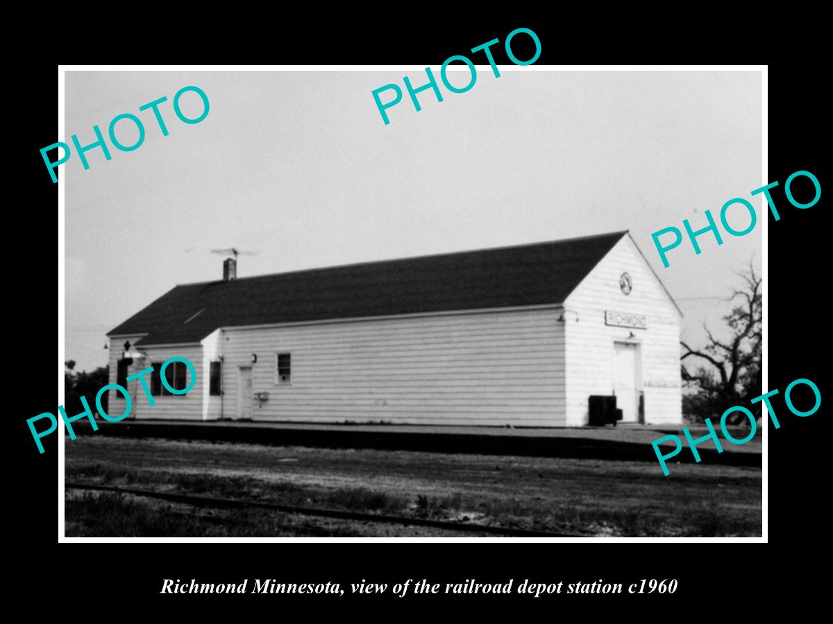 OLD LARGE HISTORIC PHOTO OF RICHMOND MINNESOTA, THE RAILROAD DEPOT STATION c1960