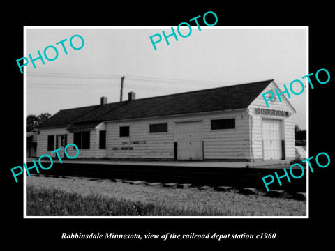 OLD LARGE HISTORIC PHOTO OF ROBBINSDALE MINNESOTA RAILROAD DEPOT STATION c1960