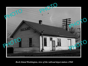 OLD LARGE HISTORIC PHOTO OF ROCK ISLAND WASHINGTON, THE RAILROAD DEPOT c1960