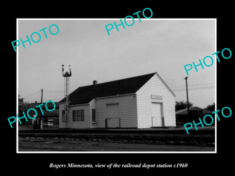 OLD LARGE HISTORIC PHOTO OF ROGERS MINNESOTA, THE RAILROAD DEPOT c1960