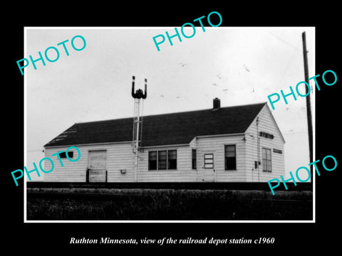 OLD LARGE HISTORIC PHOTO OF RUTHTON MINNESOTA, THE RAILROAD DEPOT c1960