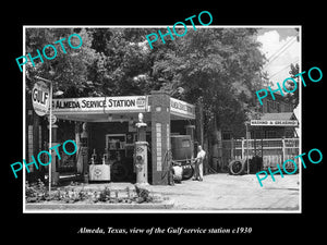 OLD LARGE HISTORIC PHOTO ALMEDA TEXAS,THE GULF OIL SERVICE STATION c1930