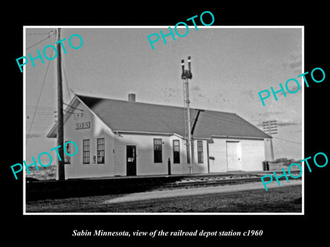 OLD LARGE HISTORIC PHOTO OF SABIN MINNESOTA, THE RAILROAD DEPOT c1960