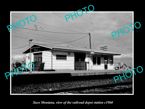 OLD LARGE HISTORIC PHOTO OF SACO MONTANA, THE RAILROAD DEPOT c1960