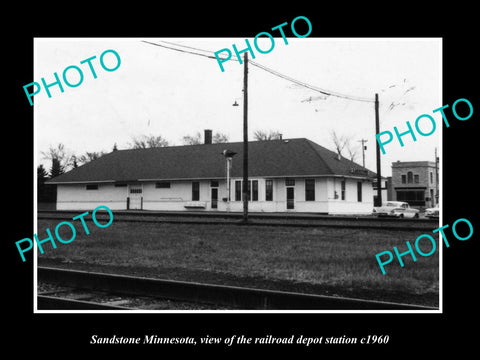 OLD LARGE HISTORIC PHOTO OF SANDSTONE MINNESOTA, THE RAILROAD DEPOT c1960