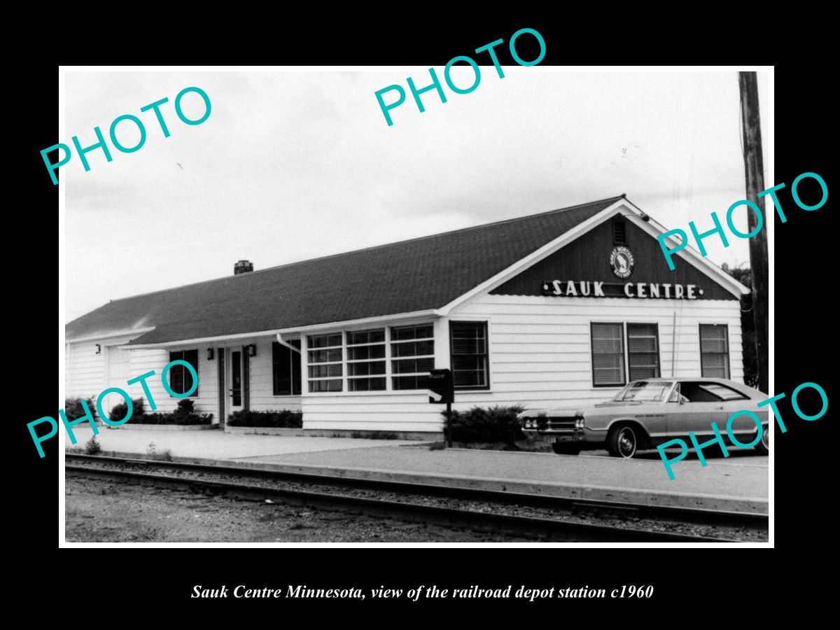 OLD LARGE HISTORIC PHOTO OF SAUK CENTER MINNESOTA, THE RAILROAD DEPOT c1960