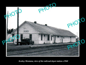 OLD LARGE HISTORIC PHOTO OF SCOBEY MONTANA, THE RAILROAD DEPOT c1960