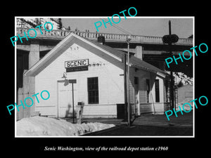 OLD LARGE HISTORIC PHOTO OF SENIC WASHINGTON, THE RAILROAD DEPOT c1960