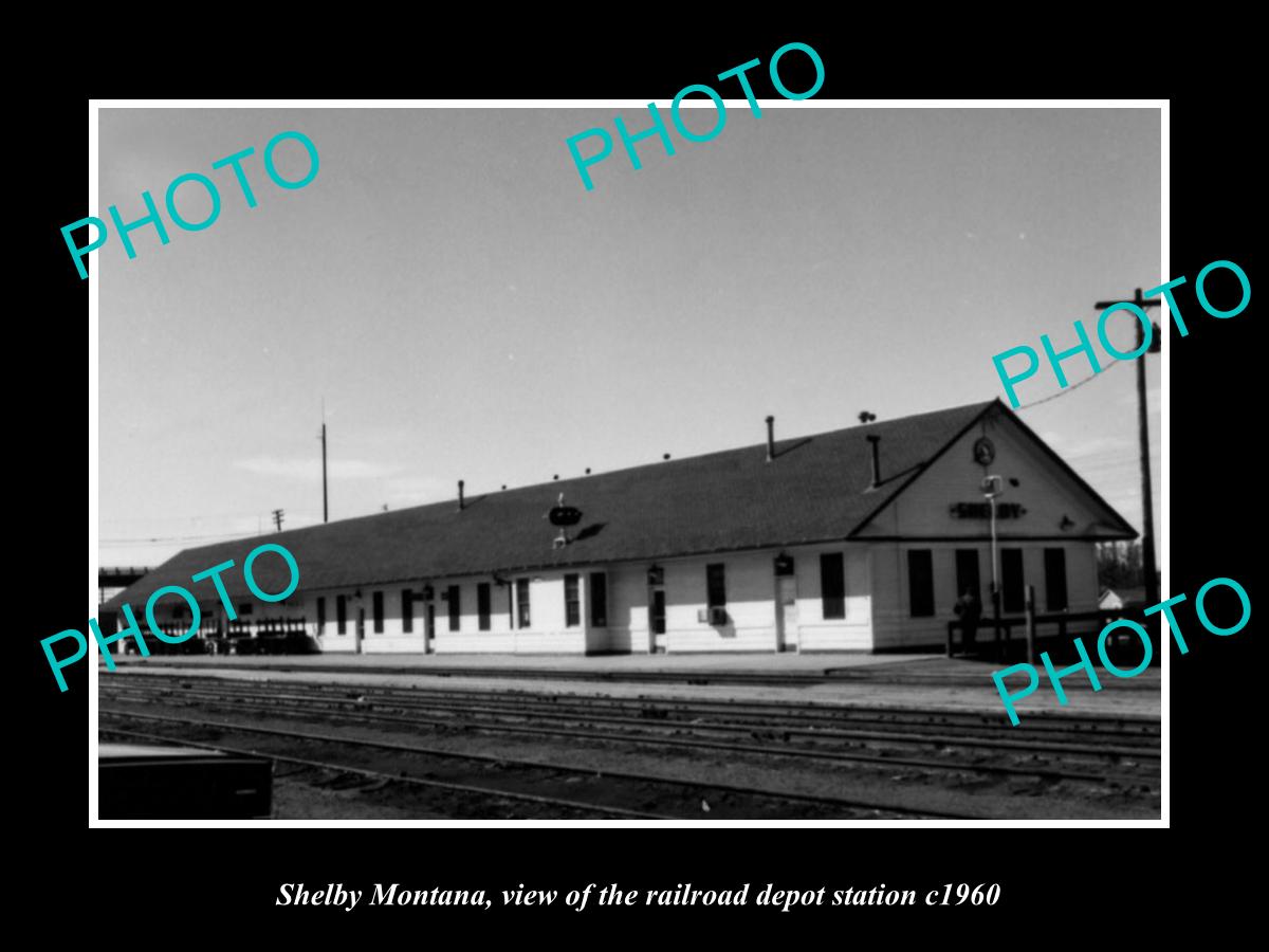 OLD LARGE HISTORIC PHOTO OF SHELBY MONTANA, THE RAILROAD DEPOT STATION c1960