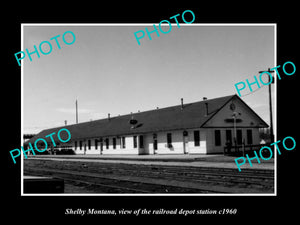 OLD LARGE HISTORIC PHOTO OF SHELBY MONTANA, THE RAILROAD DEPOT STATION c1960