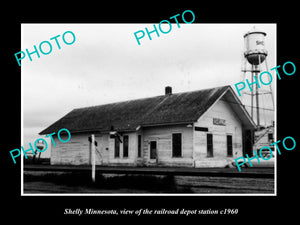 OLD LARGE HISTORIC PHOTO OF SHELLY MINNESOTA, THE RAILROAD DEPOT c1960