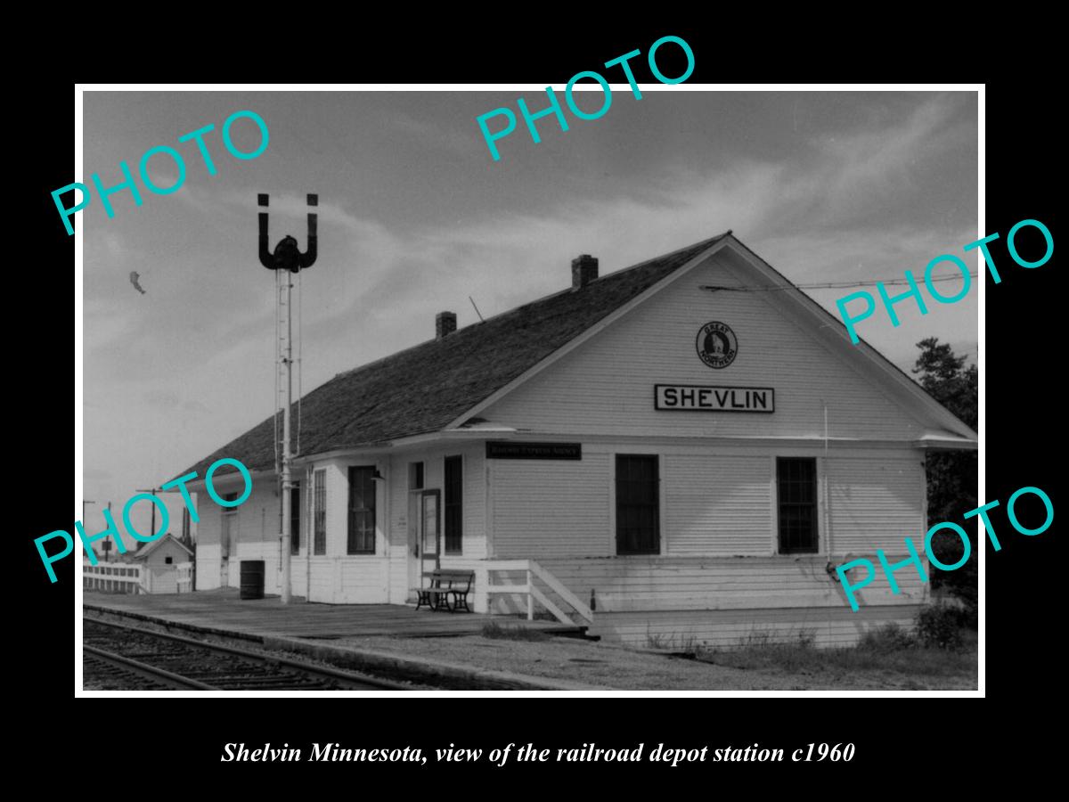 OLD LARGE HISTORIC PHOTO OF SHELVIN MINNESOTA, THE RAILROAD DEPOT c1960