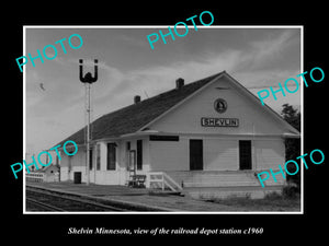 OLD LARGE HISTORIC PHOTO OF SHELVIN MINNESOTA, THE RAILROAD DEPOT c1960