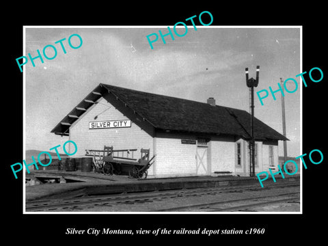 OLD LARGE HISTORIC PHOTO OF SILVER CITY MONTANA, THE RAILROAD DEPOT c1960