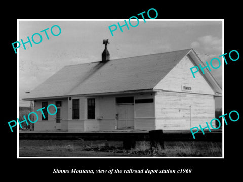 OLD LARGE HISTORIC PHOTO OF SIMMS MONTANA, THE RAILROAD DEPOT c1960