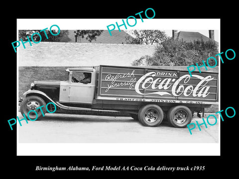 OLD LARGE HISTORIC PHOTO BIRMINGHAM ALABAMA, THE COCA COLA FORD AA TRUCK c1935