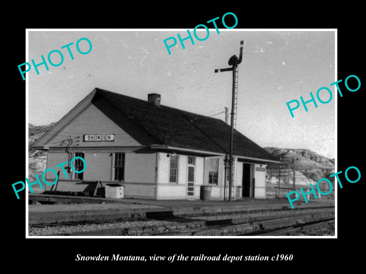 OLD LARGE HISTORIC PHOTO OF SNOWDEN MONTANA, THE RAILROAD DEPOT c1960