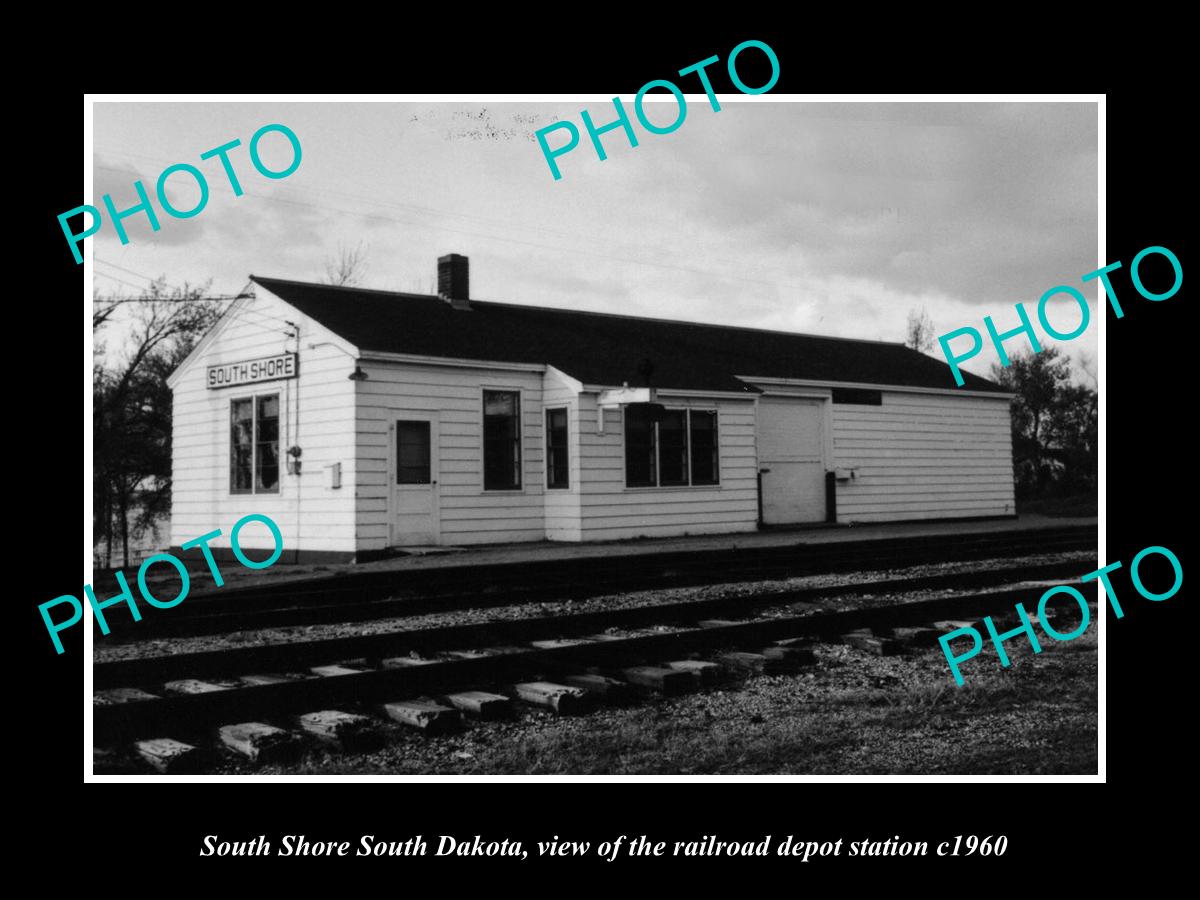 OLD LARGE HISTORIC PHOTO OF SOUTH SHORE SOUTH DAKOTA, THE RAILROAD DEPOT c1960