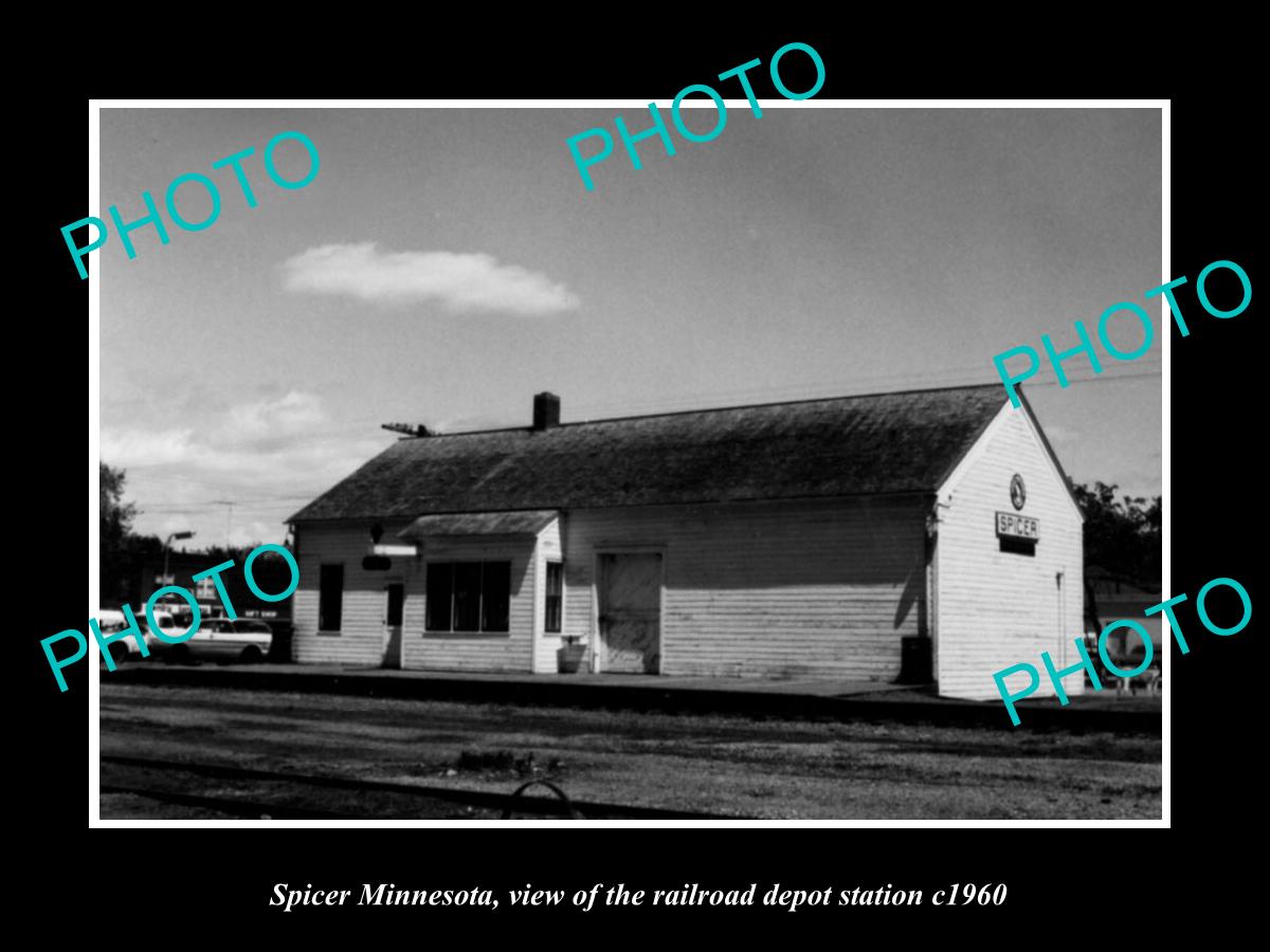 OLD LARGE HISTORIC PHOTO OF SPICER MINNESOTA, THE RAILROAD DEPOT c1960