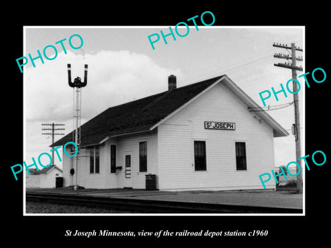 OLD LARGE HISTORIC PHOTO OF ST JOSEPH MINNESOTA, THE RAILROAD DEPOT c1960