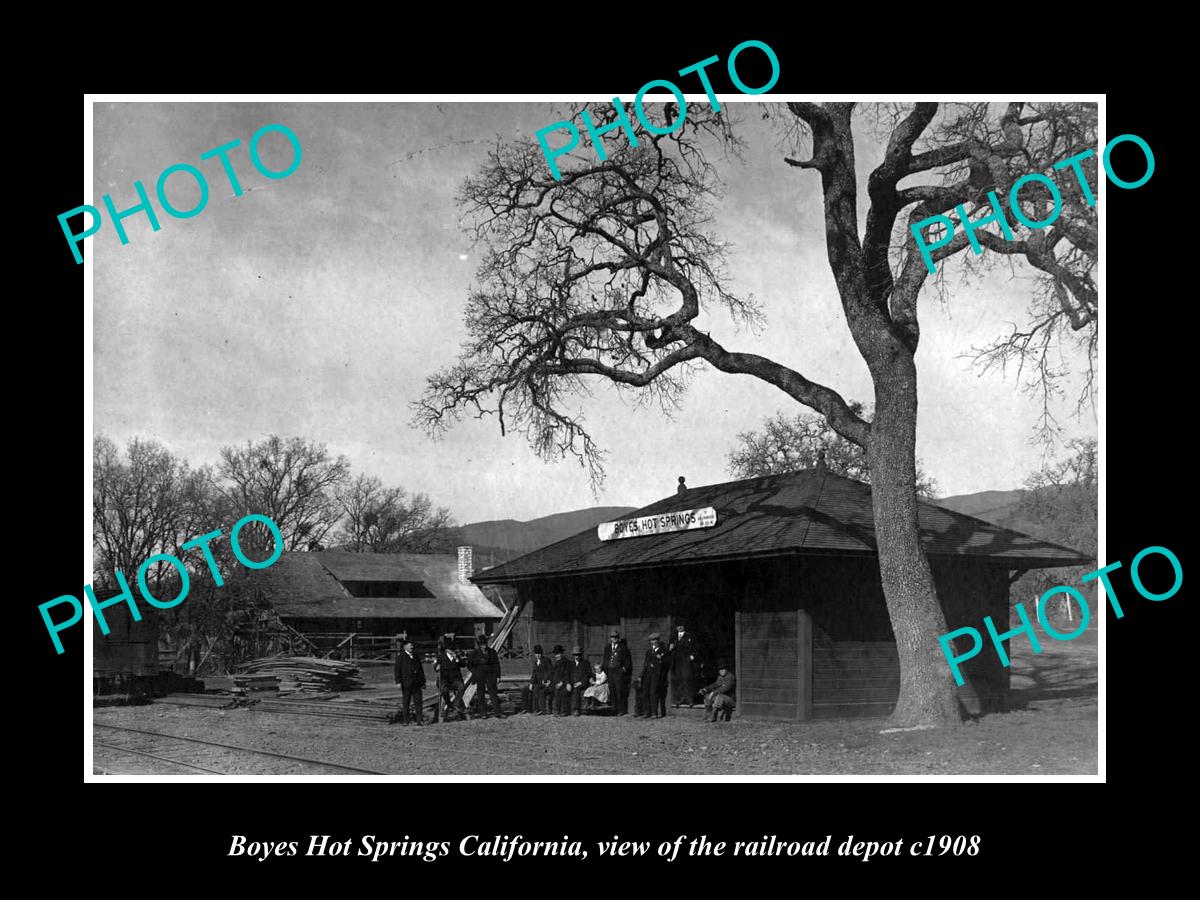 OLD LARGE HISTORIC PHOTO OF BOYES HOT SPRINGS CALIFORNIA, RAILROAD DEPOT c1908