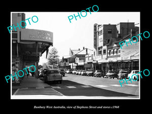 OLD LARGE HISTORIC PHOTO OF BUNBURY WEST AUSTRALIA, VIEW OF STEPHENS St c1960