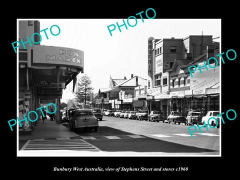 OLD LARGE HISTORIC PHOTO OF BUNBURY WEST AUSTRALIA, VIEW OF STEPHENS St c1960