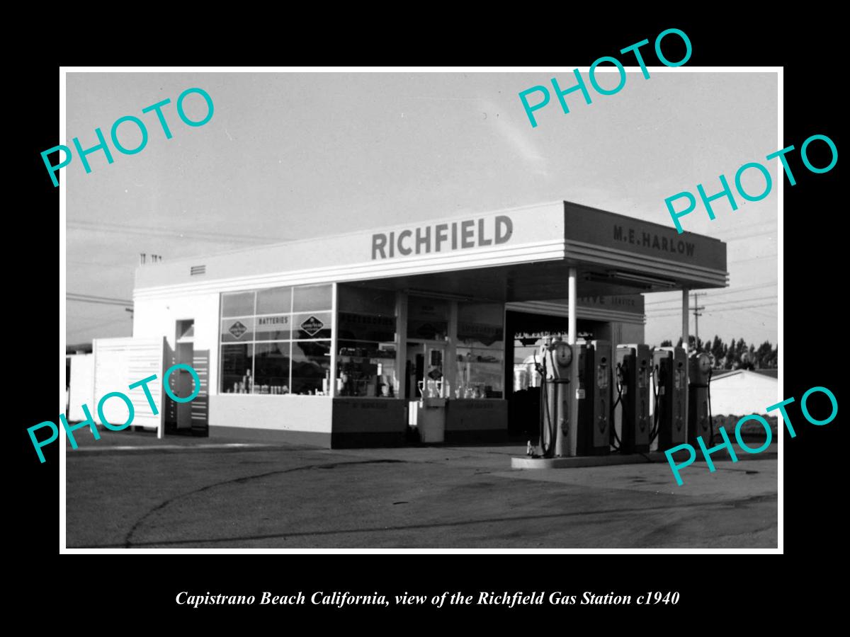 OLD HISTORIC PHOTO OF CAPISTRANO BEACH CALIFORNIA, RICHFIELD GAS STATION c1940