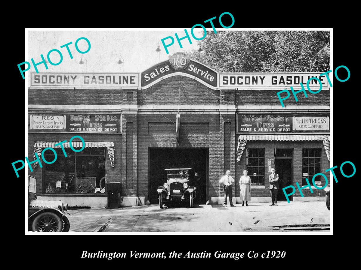 OLD LARGE HISTORIC PHOTO BURLINGTON VERMONT, THE AUSTIN MOTOR GARAGE c1920