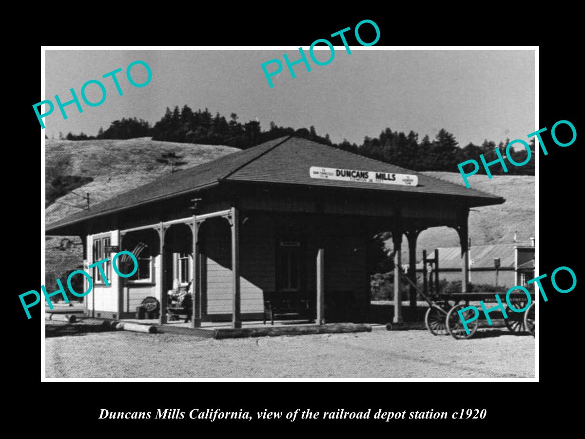 OLD LARGE HISTORIC PHOTO OF DUNCAN MILLS CALIFORNIA, THE RAILROAD DEPOT c1920