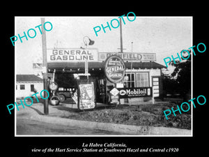 OLD LARGE HISTORIC PHOTO OF LA HABRA CALIFORNIA, THE RICHFIELD GAS STATION c1920