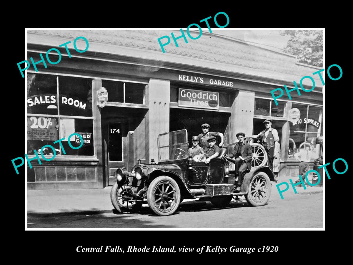 OLD LARGE HISTORIC PHOTO CENTRAL FALLS RHODE ISLAND, KELLYS MOTOR GARAGE c1920