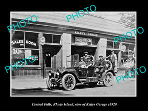 OLD LARGE HISTORIC PHOTO CENTRAL FALLS RHODE ISLAND, KELLYS MOTOR GARAGE c1920