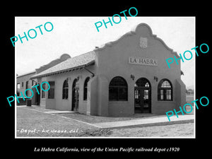 OLD HISTORIC PHOTO OF LA HABRA CALIFORNIA, UNION PACIFIC RAILROAD DEPOT c1940